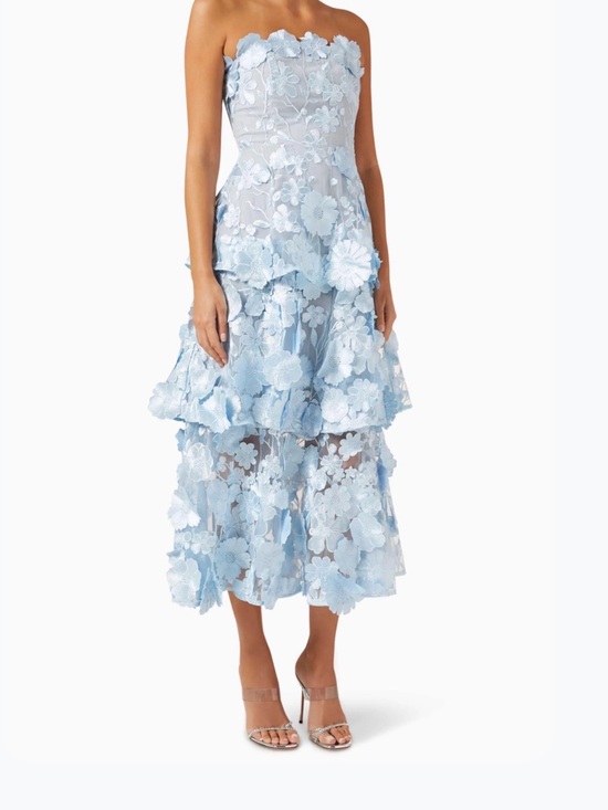 Jardinvue Dresses & Skirts - Strapless Light Blue Floral Appliqué Midi Dress